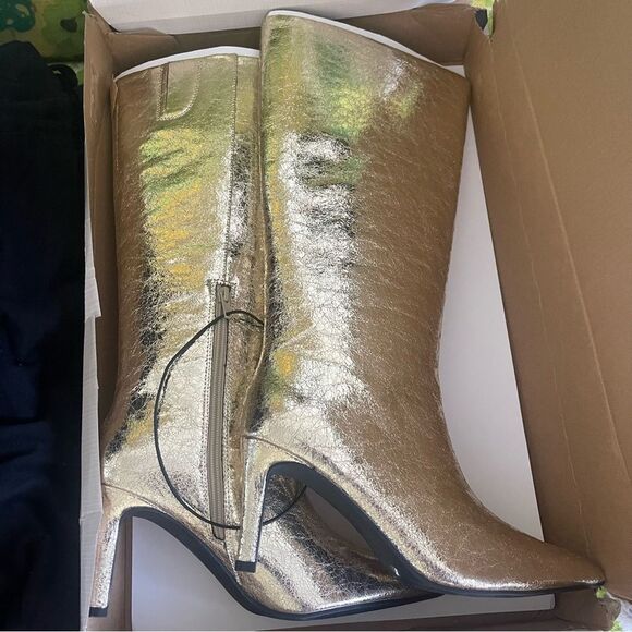 Worthington 9.5 Metallic Gold Knee High Boots Stiletto Glam Party Statement - Picture 2 of 15